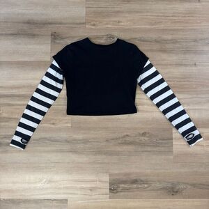 Dolls Kill Sugar Thrillz Black And White Stripe Long Sleeve Cropped Shirt Size M